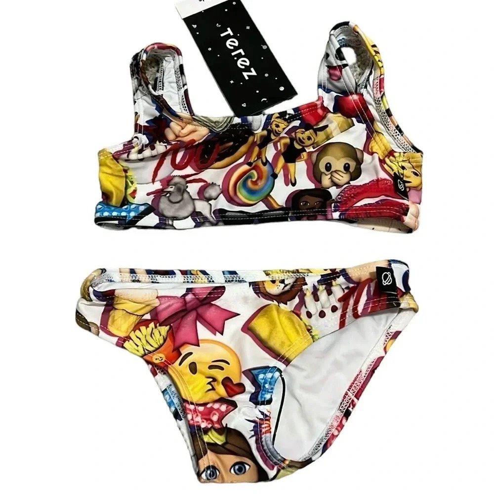 NWT Terez Kids emoji two piece swimsuit size 2